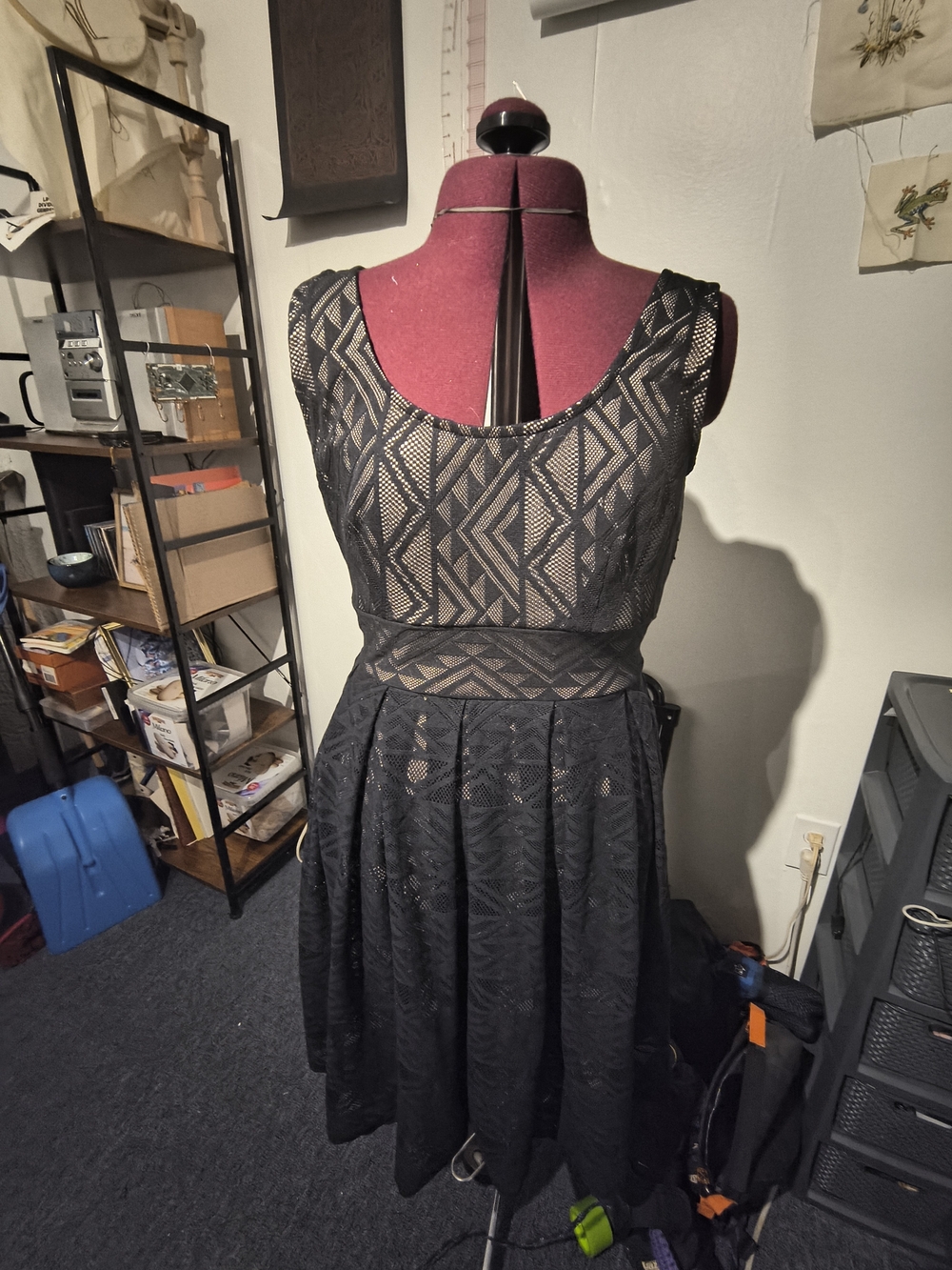 Pleated Black lace Fit And Flare Dress